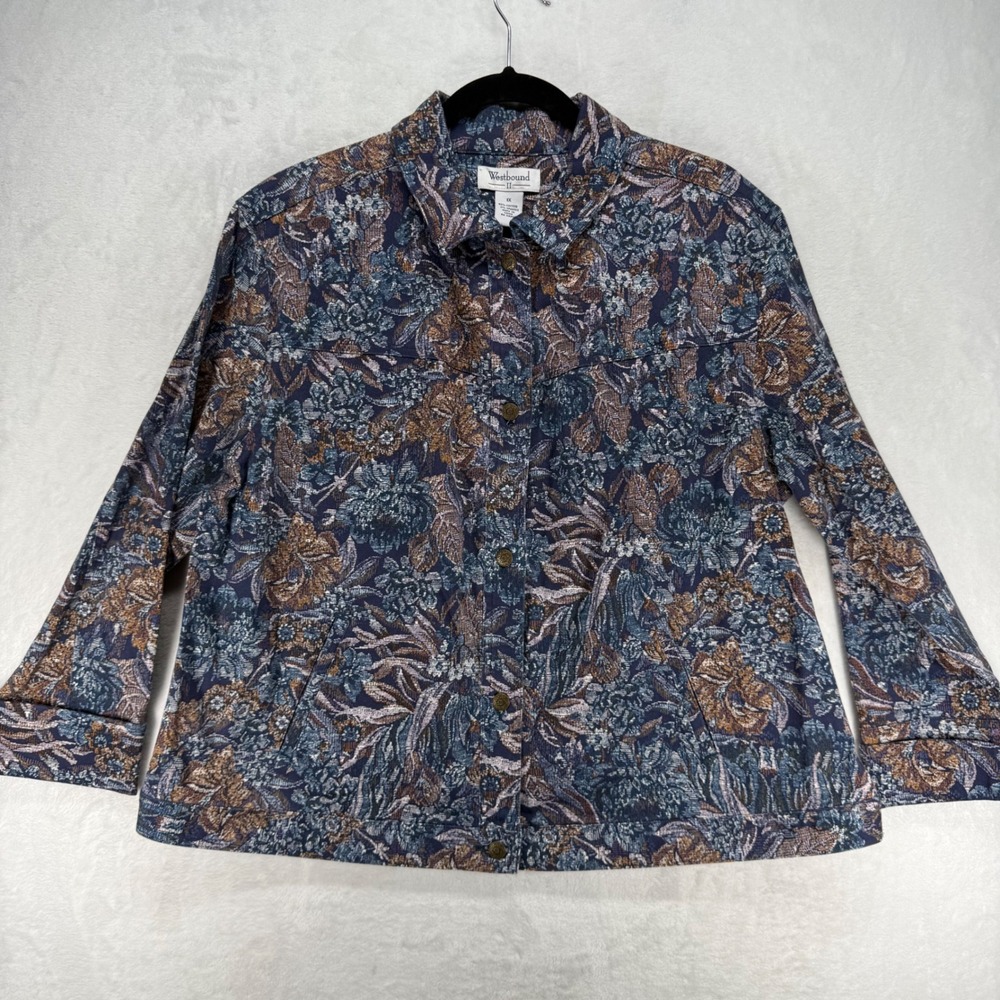 Westbound Floral Print Button Down Jacket Cotton Blend Comfort Casual 1X‎